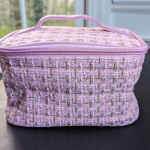 Pink and Gold Tweed Toiletry Travel Case